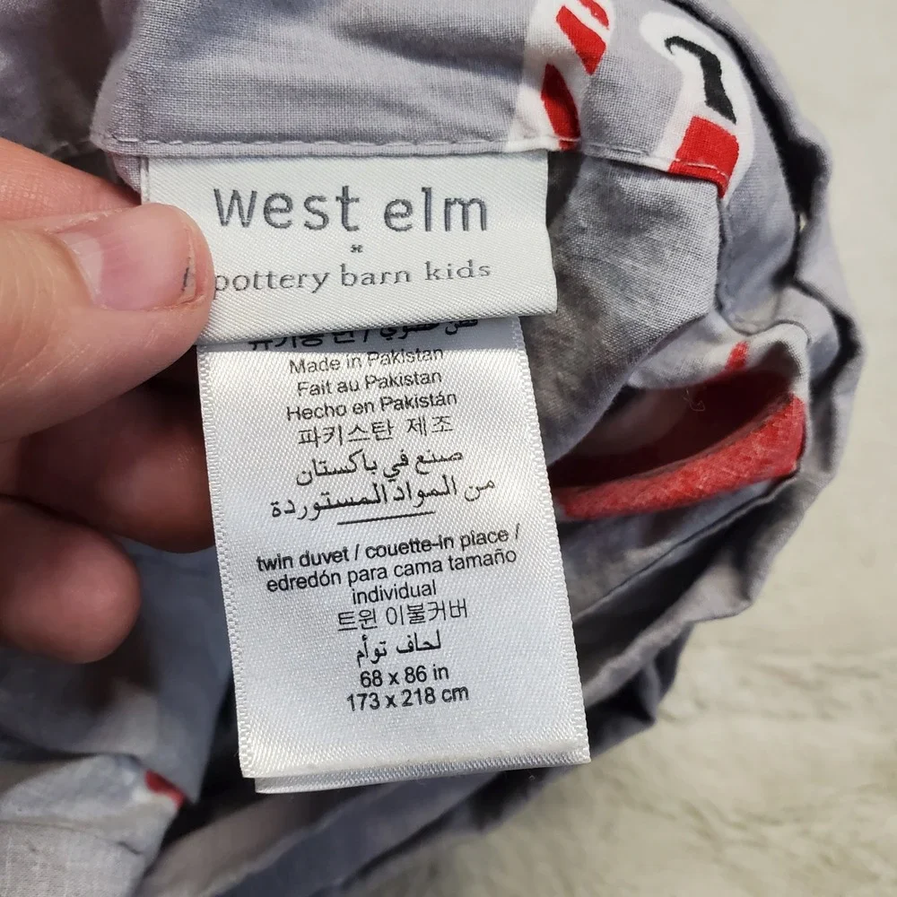 West Elm Pottery Barn Kids Gray Smiley Santa Christmas Cotton Twin Duvet Bedding